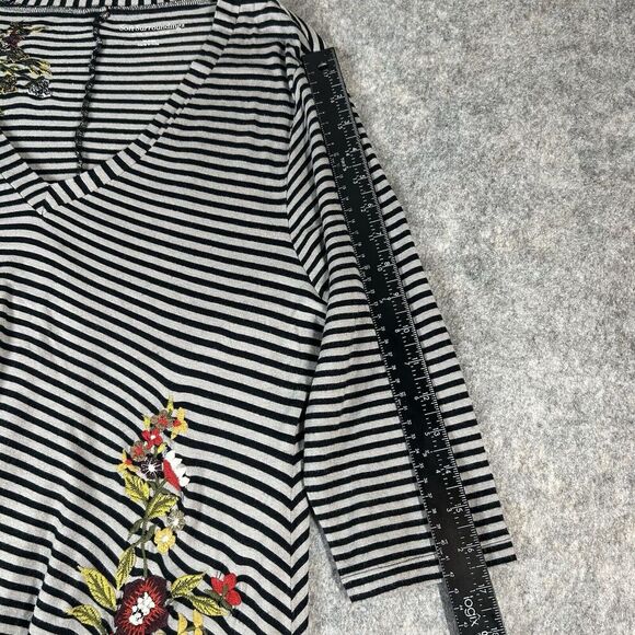 Soft Surroundings Tunic Top Womens XL Striped Embroidered Floral Shark Bite Hem - Picture 9 of 9